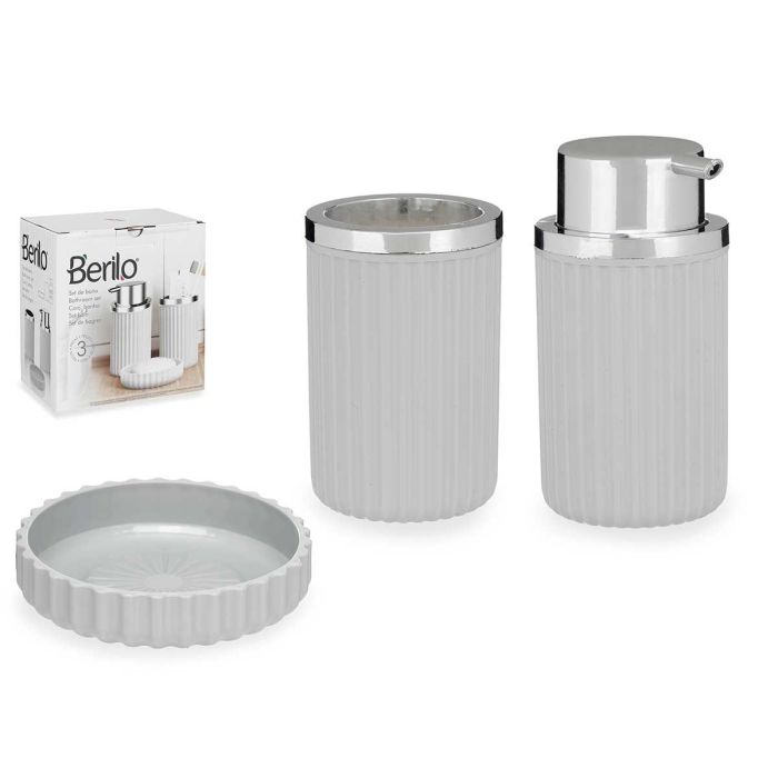 Set Baño 3 Piezas Gris Berilo - Jabonero, Dispensador y Bote (12 Unidades) Set Baño 3 Piezas Gris Berilo - Jabonero, Dispensador y Bote (12 Unidades)