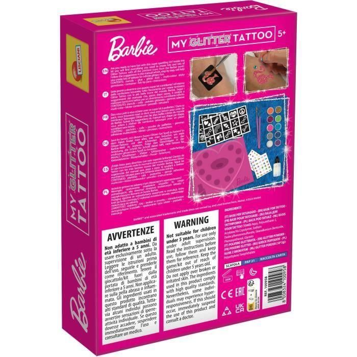 Lisciani Giochi Kit de tatuajes con purpurina Barbie. Crea diseños coloridos y brillantes con material seguro y gemas autoadhesivas. 4
