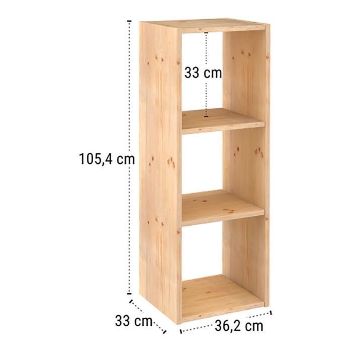 Astigarraga Estantería modular de 3 cubos de pino macizo Dinamic 107 x 36,2 x 34 cm Madera clara 3