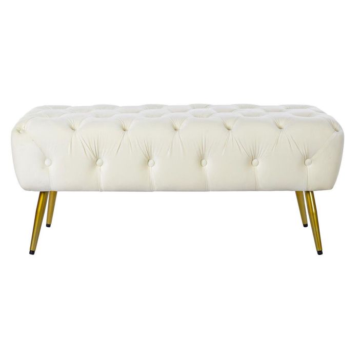 DKD Home Decor Descalzadora Glam Crema Dorado, Banqueta Poliéster y Metal, Ancho 103cm Profundidad 46cm Alto 42cm, Altura Asiento 42cm Desmontable 1