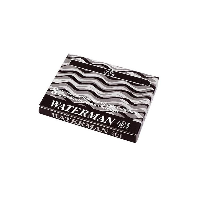 Waterman Tinta estilográfica negra, cartuchos estándar largos, caja de 8 unidades