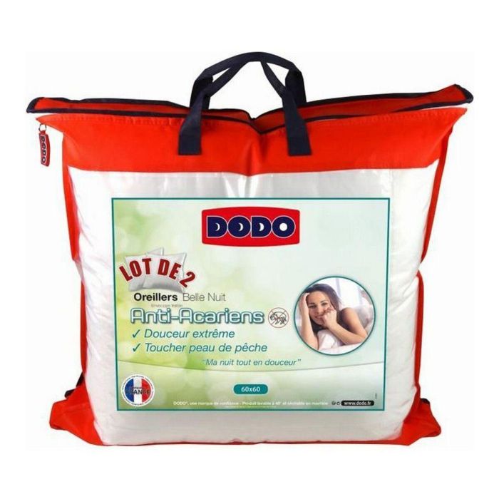 DODO Set de 2 Almohadas Antiacaros Belle Nuit 60x60 cm Blanco, Fibra Silicona Hueca, Hipoalergénicas, Confort Suave, Fabricación Francesa DODO Set de 2 Almohadas Antiacaros Belle Nuit 60x60 cm Blanco, Fibra Silicona Hueca, Hipoalergénicas, Confort Suave, Fabricación Francesa