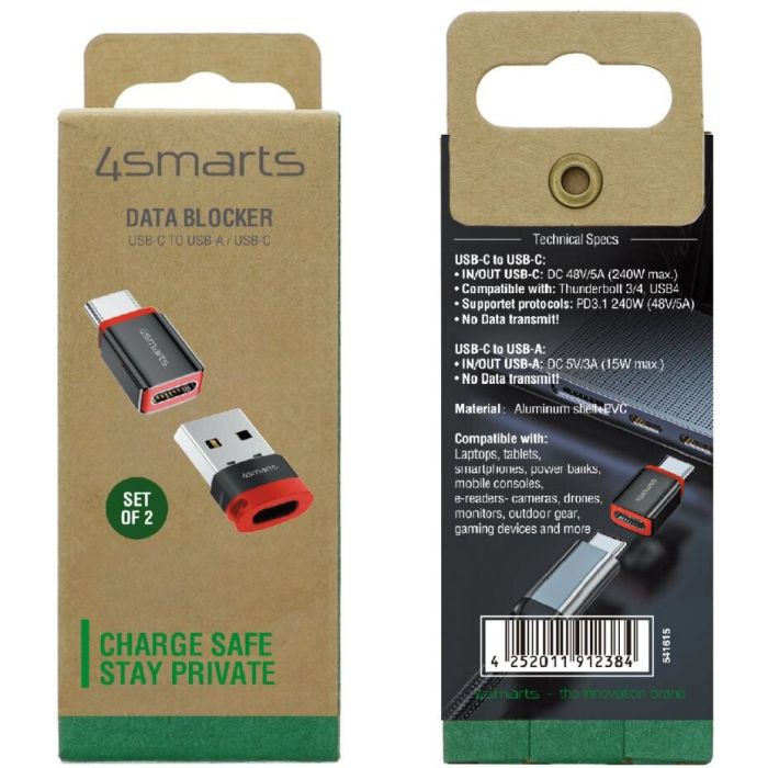 4smarts USB-C auf USB-A / USB-C Datenblocker Adapter. 2er Set 2