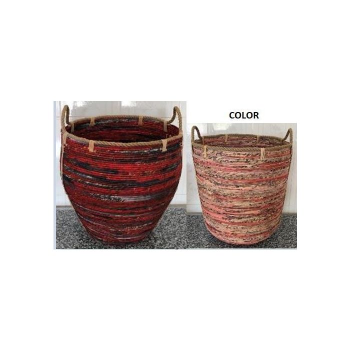 DKD Home Decor Set de 3 Cestas Boho Decorativas de Ratán Natural, Colores Melocotón y Natural, Medidas 52x58x52 cm