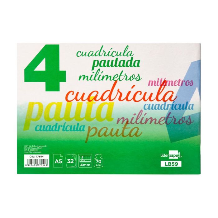 Libreta Liderpapel Pautaguia Tapa Cartoncillo 32 Hojas Din A5 70 gr Cuadriculado Pautado 4 mm Apaisado Con Margen 10 unidades 2