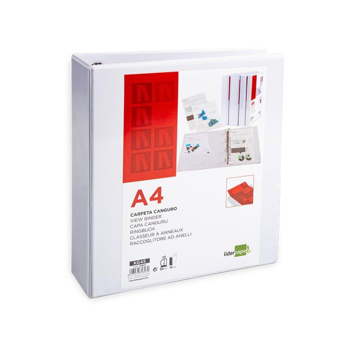 Carpeta Canguro 4 Anillas Mixtas 55 mm Liderpapel A4 Plastico Blanca 2