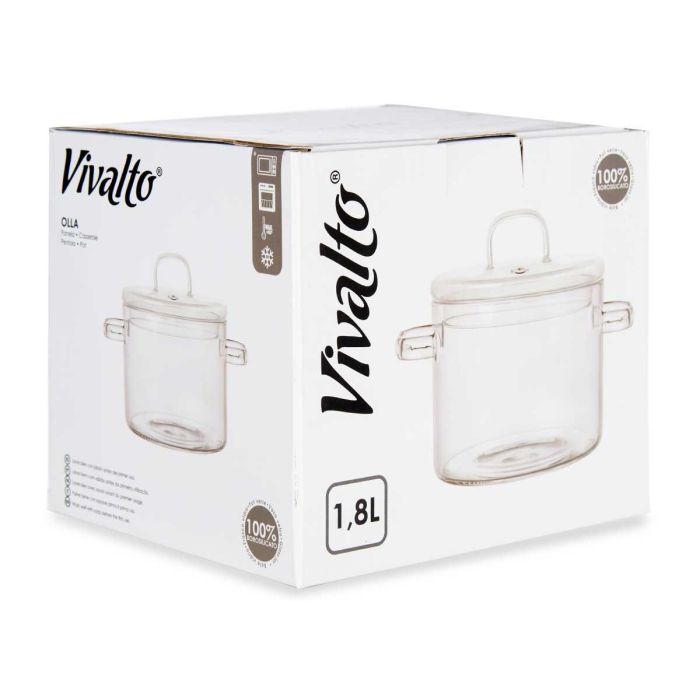 Olla de Borosilicato Vivalto 1800 ml, 15.4x16.8x20.5 cm, Transparente, Apto Horno y Microondas (6 Unidades) 2 Olla de Borosilicato Vivalto 1800 ml, 15.4x16.8x20.5 cm, Transparente, Apto Horno y Microondas (6 Unidades) 2