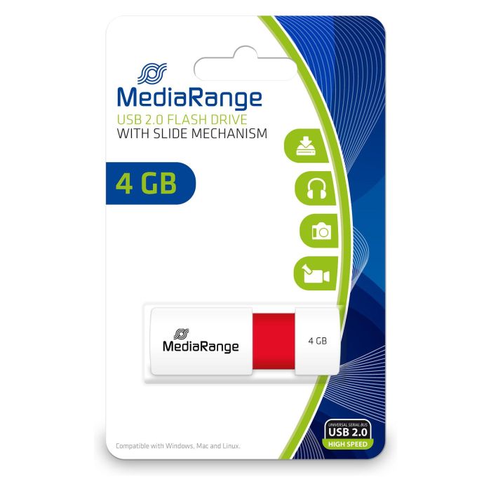 MediaRange MR970 USB Stick 4GB USB 2.0 Slider Rojo 1