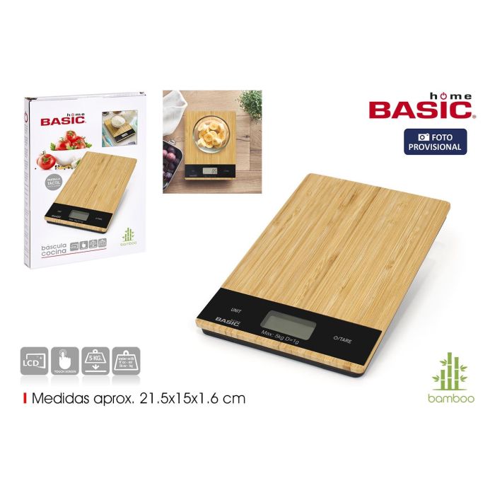 Bascula Cocina Dig.Cuadra.Bambu 5Kg Basic Home (12 Unidades) 0 Bascula Cocina Dig.Cuadra.Bambu 5Kg Basic Home (12 Unidades) 0