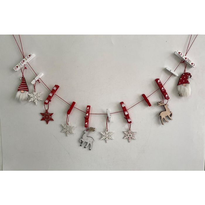 DKD Home Decor Guirnalda de Navidad Tradicional Rojo Blanco 80 cm Decoración Navideña MDF con Pinzas (12 Unidades)