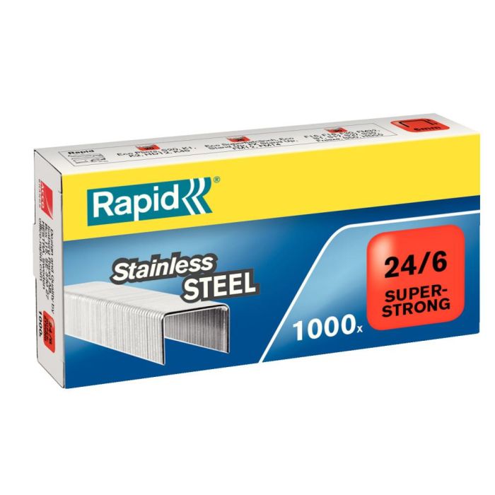 Grapas Rapid 24-6 Super Strong Acero Inoxidable Caja 1000 Unidades 5 unidades