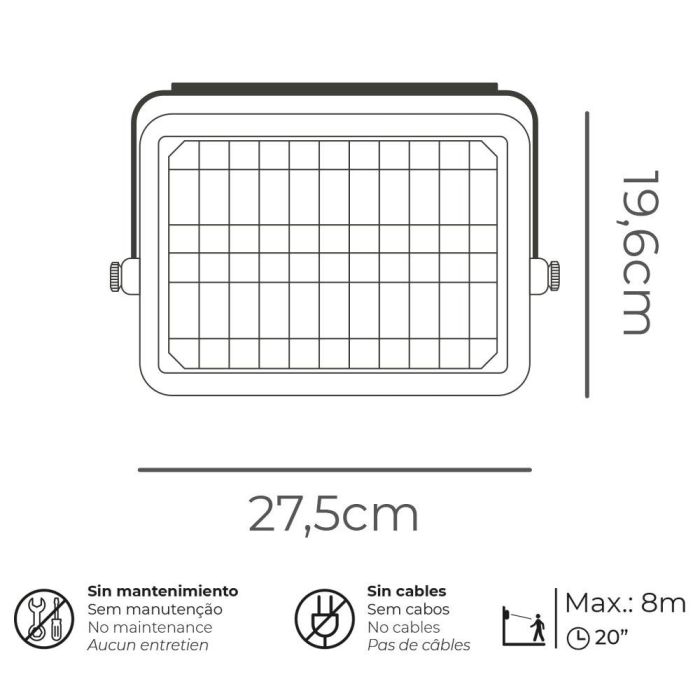 Aplique solar 10 W 1150lm recargable. sensor presencia (2-8m) color negro 27,5x19,6cm edm 6 Aplique solar 10 W 1150lm recargable. sensor presencia (2-8m) color negro 27,5x19,6cm edm 6
