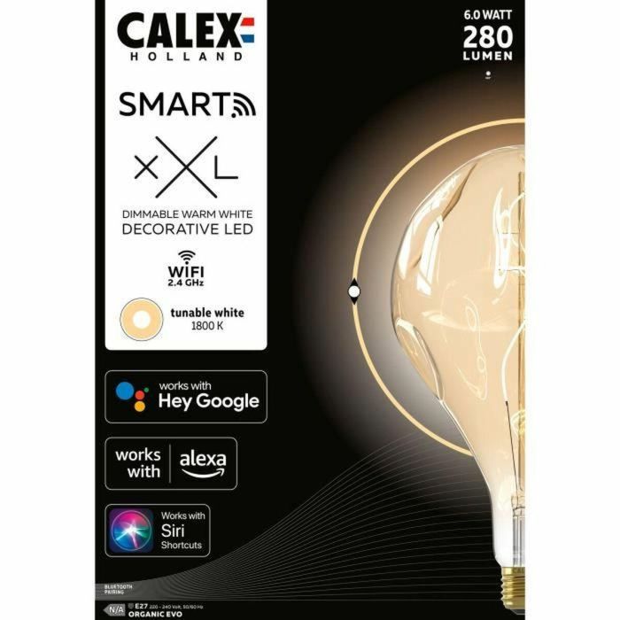 Calex CAL8712879153658 Bombilla LED E27 Smart Organic Evo Filamento Flexible, 6W, 280lm, 1800K, Regulable Oro 3 Calex CAL8712879153658 Bombilla LED E27 Smart Organic Evo Filamento Flexible, 6W, 280lm, 1800K, Regulable Oro 3