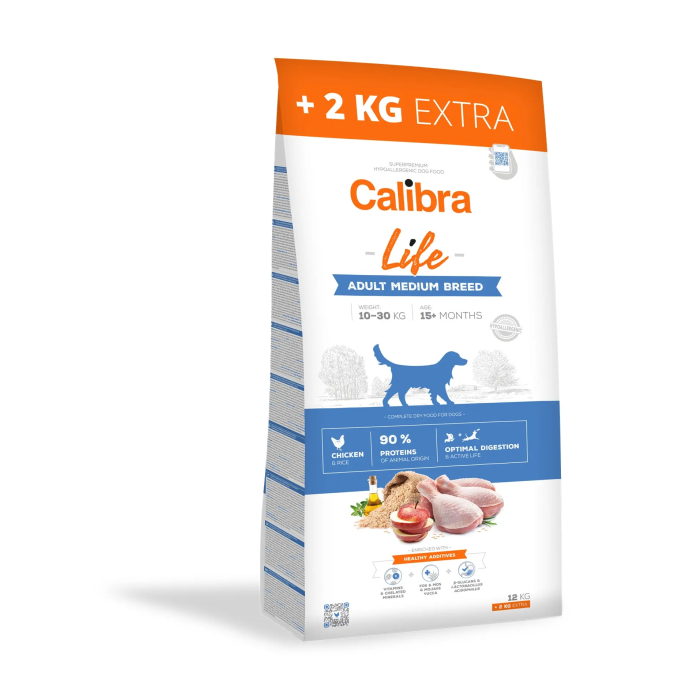 Calibra Dog Life Adult Medium Breed Pollo 12 kg+2 kg