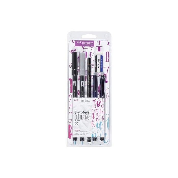 Tombow Set Caligrafía Hand Lettering Beginner 6 Piezas con 2 Rotuladores ABT Dual Brush, Lápiz MONO y Rotulador Fudenosuke