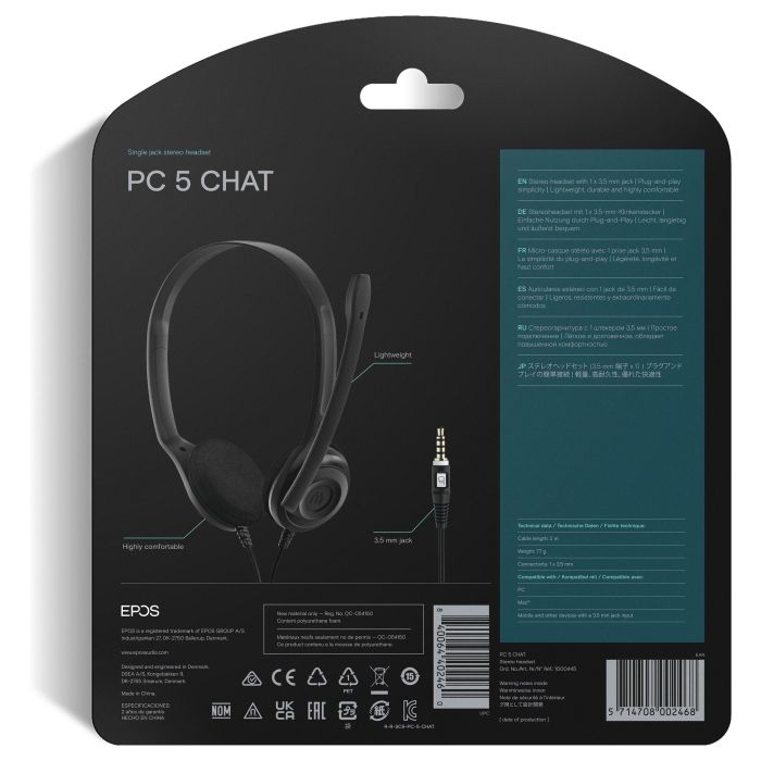 EPOS SENNHEISER Auriculares Epos Sennheiser Pc 5 Chat 1000445 con Micrófono Supresión de Ruido, Sonido Estéreo, Diadema, Alámbrico, Negro 8