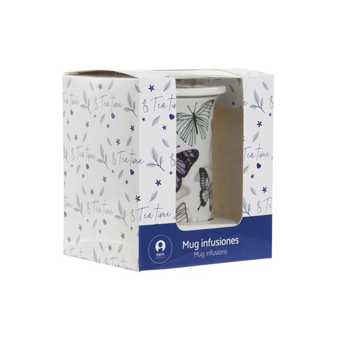 DKD Home Decor Mug para Infusiones Shabby de Porcelana y Acero Inoxidable Multicolor Lila con Mariposas 280ml Apto Microondas y Lavavajillas 11 x 8.5 x 11 cm 2 DKD Home Decor Mug para Infusiones Shabby de Porcelana y Acero Inoxidable Multicolor Lila con Mariposas 280ml Apto Microondas y Lavavajillas 11 x 8.5 x 11 cm 2
