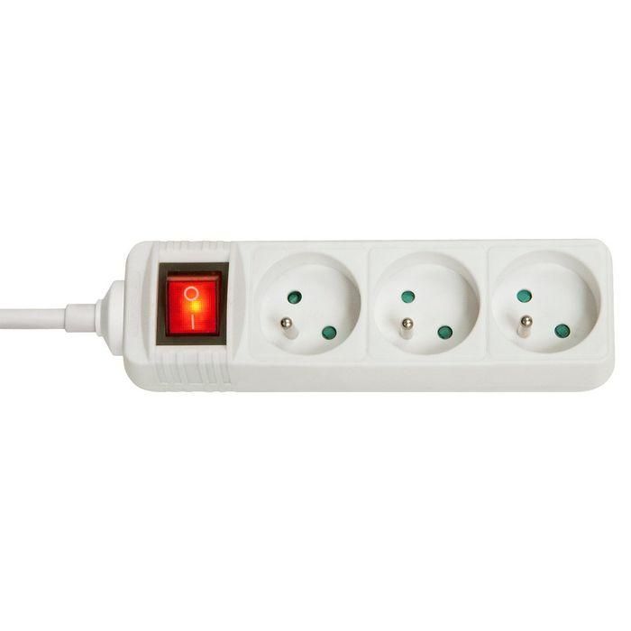 Lindy 3-Way French Schuko Mains Power Extension with Switch, White Lindy 3-Way French Schuko Mains Power Extension with Switch, White