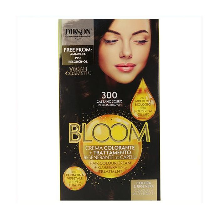 Dikson Bloom Crema Color 300 Castaño Oscuro - Colorante y Tratamiento Regenerador para Cabello