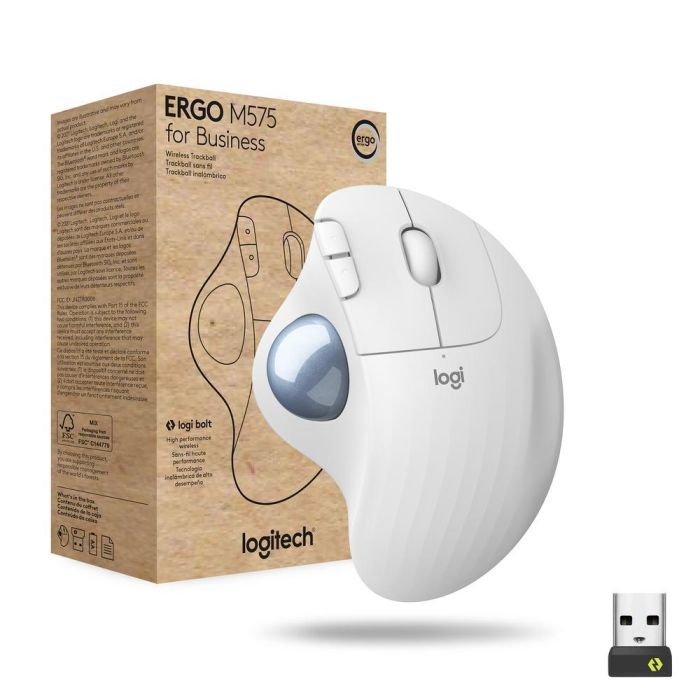 Logitech Ratón Inalámbrico Ergo M575, Bola de Seguimiento, Bluetooth, 4000 ppp, Blanco Hueso 1