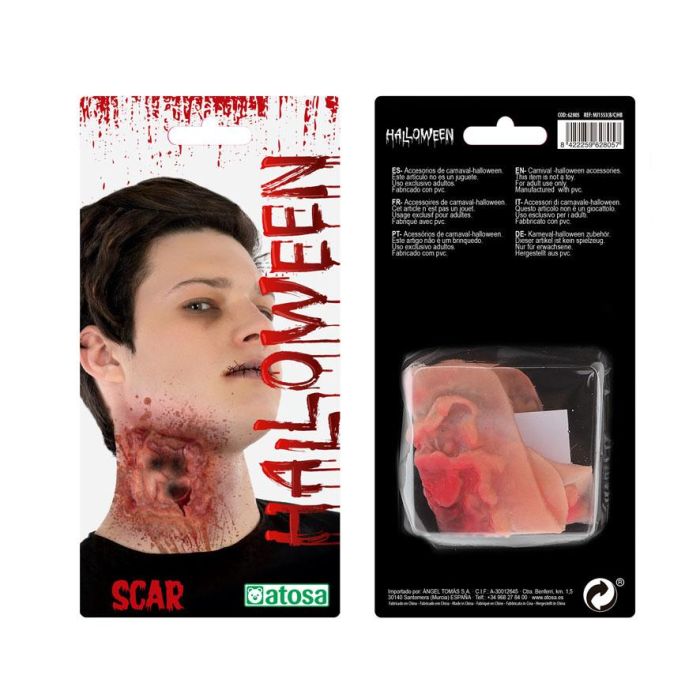 Cicatriz Postiza Con Efecto Carnés Rasgadas 24x11 cm Para Halloween, Zombi, Terror 1 Cicatriz Postiza Con Efecto Carnés Rasgadas 24x11 cm Para Halloween, Zombi, Terror 1