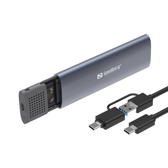 Sandberg USB 3.2 Case for M.2+NVMe SSD, Caja Externa para Discos M.2 o NVMe, USB-C/USB-A, 10 Gbps Sandberg USB 3.2 Case for M.2+NVMe SSD, Caja Externa para Discos M.2 o NVMe, USB-C/USB-A, 10 Gbps