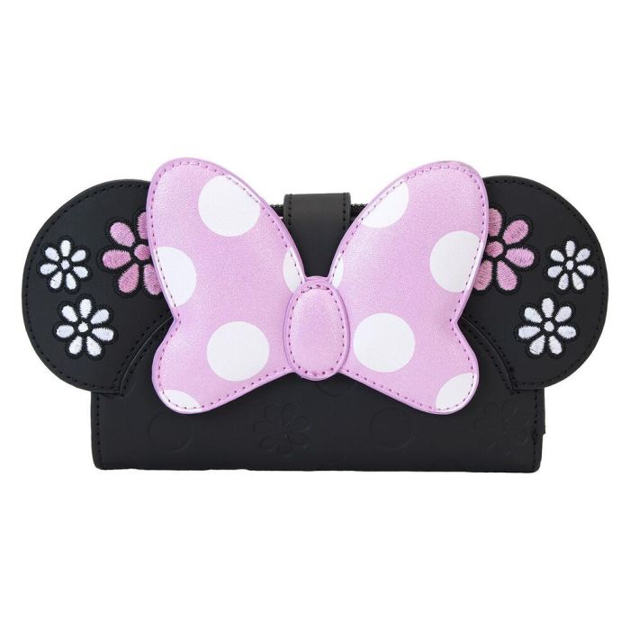 Loungefly Cartera Minnie Disney Rock the Dots Floral Piel Vegana 17,15x2,54x9,53cm con 7 Ranuras para Tarjetas y Ventana ID