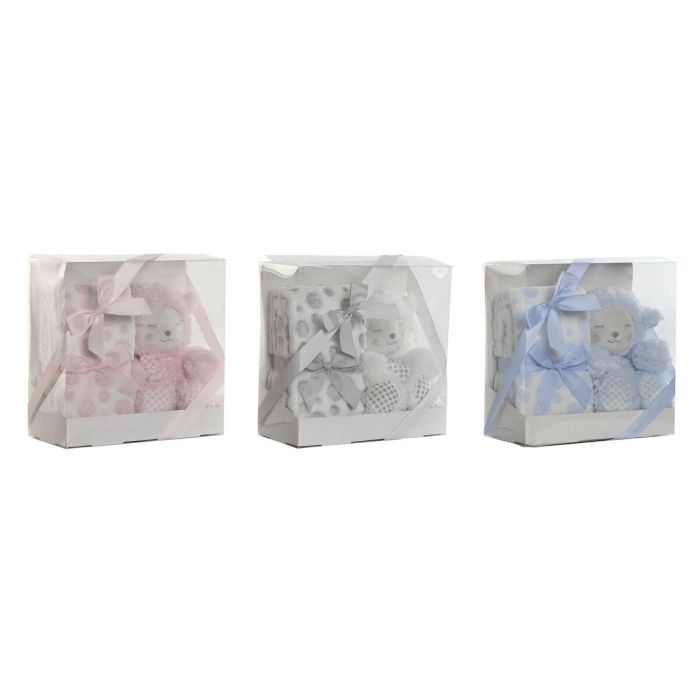 Peluche Manta Baby DKD Home Decor Rosa Azul 100 x 1 x 80 cm Set de 2 (3 Unidades) 4