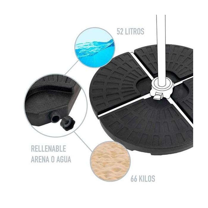 Soporte parasol 4 piezas de plástico 52/66 kg 48x48x7.5cm 1 Soporte parasol 4 piezas de plástico 52/66 kg 48x48x7.5cm 1