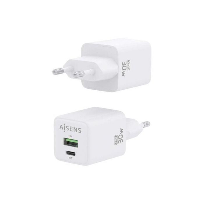 AISENS - CARGADOR GaN 30W, 1xUSB-C PD3.0 QC4.0, 1xUSB-A QC3.0, BLANCO 1 AISENS - CARGADOR GaN 30W, 1xUSB-C PD3.0 QC4.0, 1xUSB-A QC3.0, BLANCO 1