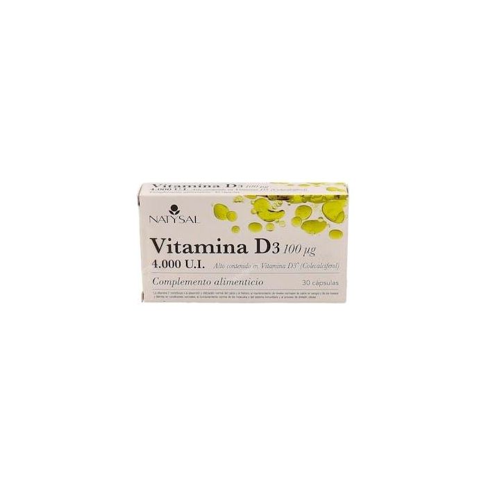 NATYSAL Vitamina D3 4000 UI, 30 cápsulas para absorción de calcio, huesos y sistema inmune normal