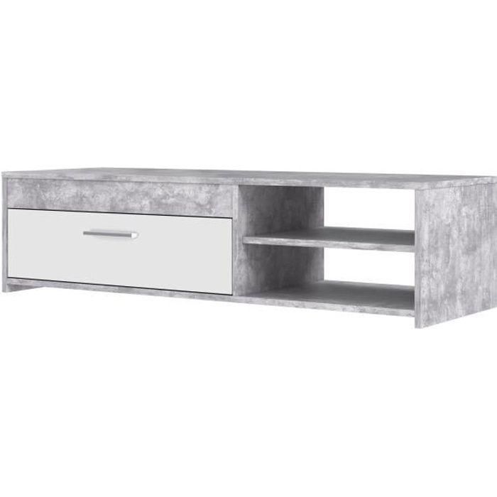 PILVI Mueble de televisión moderno - Hormigón blanco y gris claro - An 120 x P 42,1 x Al 31,8 cm PILVI Mueble de televisión moderno - Hormigón blanco y gris claro - An 120 x P 42,1 x Al 31,8 cm