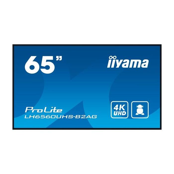 Monitor Iiyama 65" 3840X2160, Uhd, 500Cd/M2, Landscape Portrait, Mm 2X 10W, 3X Hdmi, Usb 2.0 X2, Wifi, Lan, Media Play Usb, Control Lan / Rs232C, Iisignage2 (Cms/Dms),E-Share,Android 11 Os, 24/7,Vesa Mount 400X400 (Soporte Pared Incluido) (Lh6560Uhs- 3