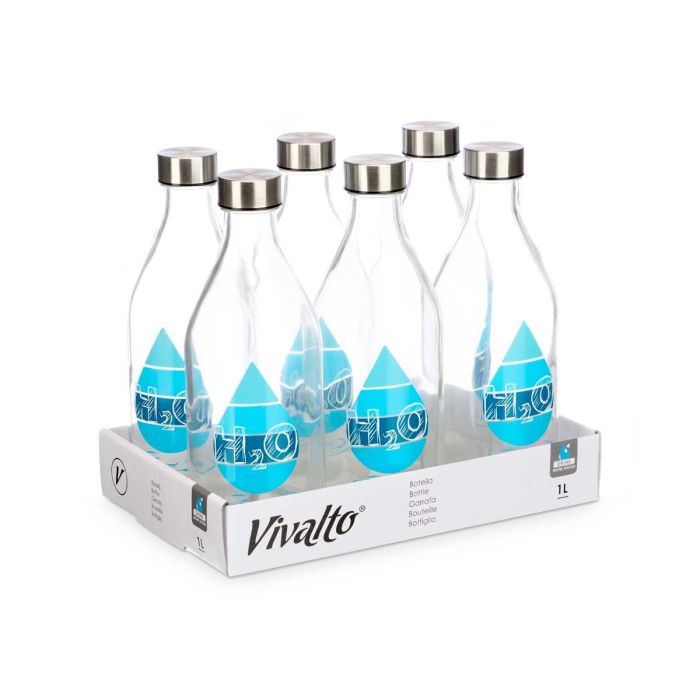 Vivalto Botella de Vidrio y Acero con Tapa de Acero 1000 ml 9.4x25.5x9.4 cm (12 Unidades) 2 Vivalto Botella de Vidrio y Acero con Tapa de Acero 1000 ml 9.4x25.5x9.4 cm (12 Unidades) 2