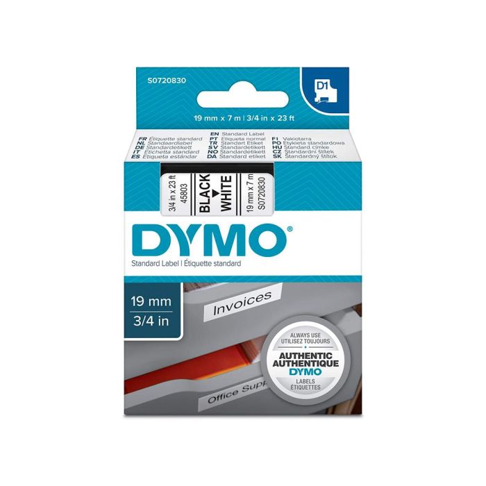 Dymo Cinta De Transferencia Termica D1 45803. Etiquetas Estándar Negro Sobre Blanco De 19 mmx7M. Poliester Autoadhesiva. Rotuladora Labelmanager 1