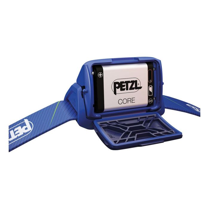 Petzl TIKKA CORE Linterna Frontal Recargable USB, IPX4, Hasta 450 Lm, Azul, con Batería Integrada y Diadema Ajustable