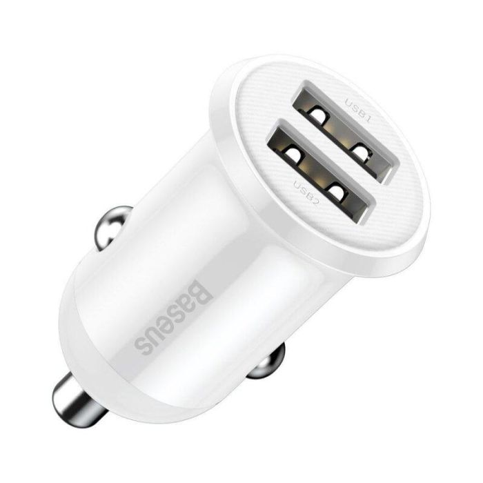 Baseus Cargador de Coche 24W 2 Puertos USB 2.4A+2.4A (4.8A) - Blanco