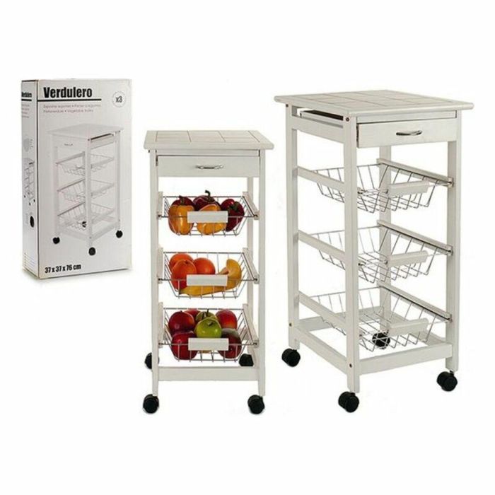 Carrito Verdulero Kinvara JWKT-3035 Blanco Metal Madera de pino Azulejo 37 x 76 x 37 cm Soporte de 3 pisos Carrito Verdulero Kinvara JWKT-3035 Blanco Metal Madera de pino Azulejo 37 x 76 x 37 cm Soporte de 3 pisos