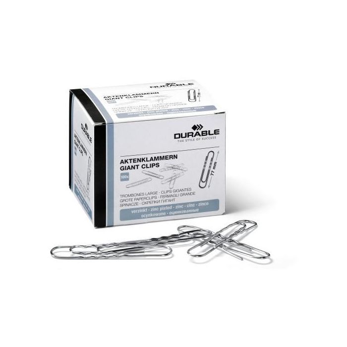 Durable Clips para Papel 77 mm, 100 Unidades, Galvanizados