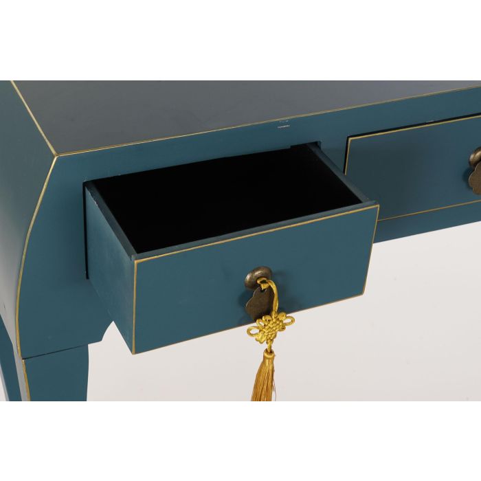 Consola Oriental DKD Home Decor Azul Petroleo Dorado 26 x 80 x 96 cm 3