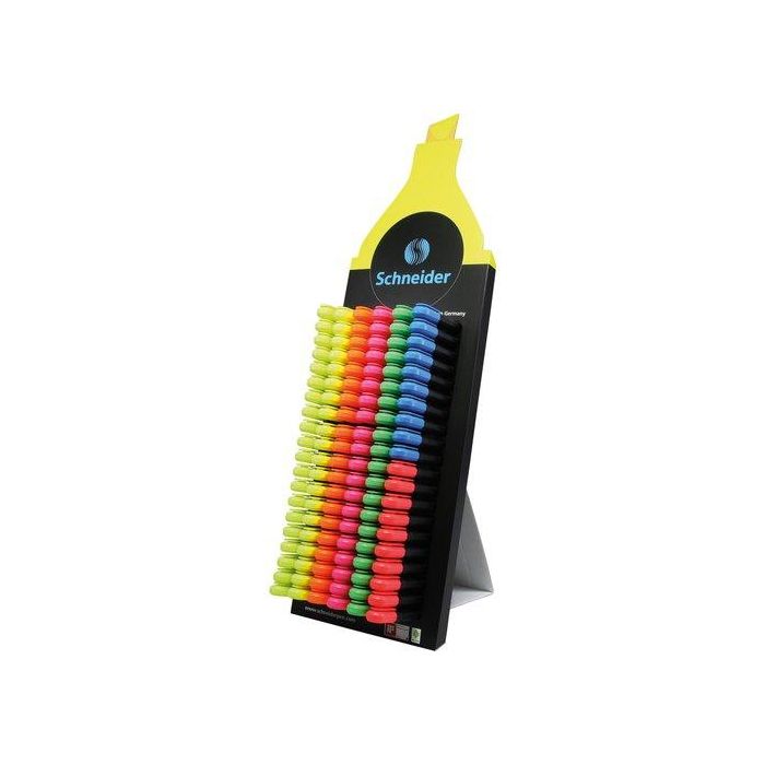 Marcador Fluor Schneider Job Surtido Expositor De 150 (50X Amarillo, 30X Verde, 30X Fucsia, 20X Naranja, 10X Rojo, 10X Azul)