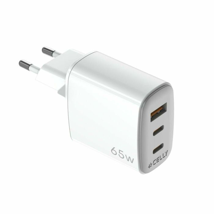 Cargador de Pared Celly UPTC1USB2USBC65 Blanco 0 Cargador de Pared Celly UPTC1USB2USBC65 Blanco 0