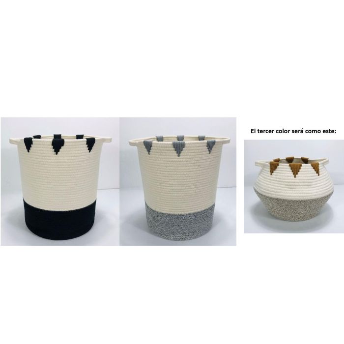 DKD Home Decor Cesta de Almacenamiento Estilo Boho Algodón Blanco Mostaza y Colores Surtidos 34x34x40 cm - Pack de 3