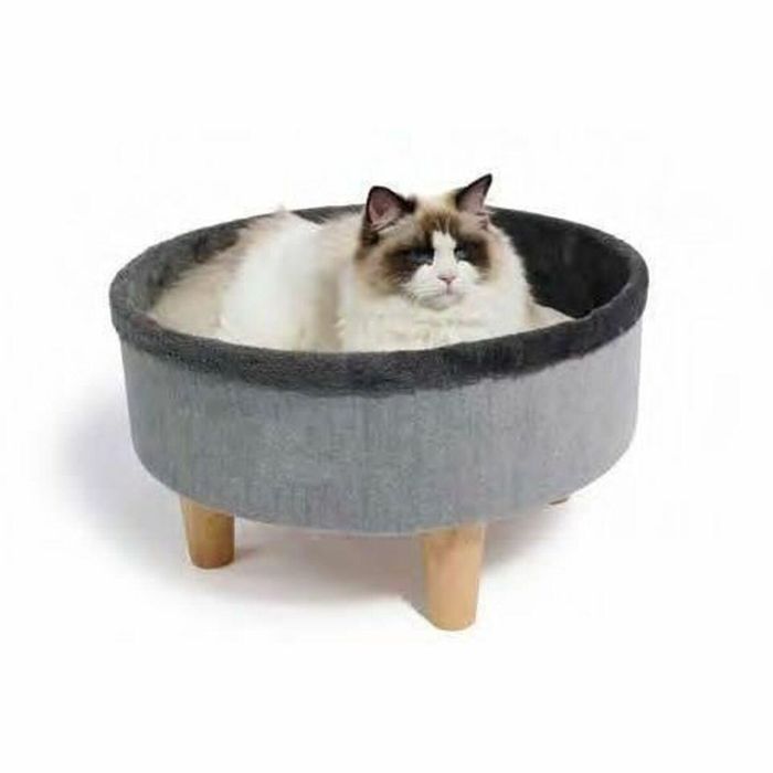 M Pets Cama redonda elevada MPE6953182741947 Gris 47 x 47 x 26 cm Pata de madera Cojín mullido