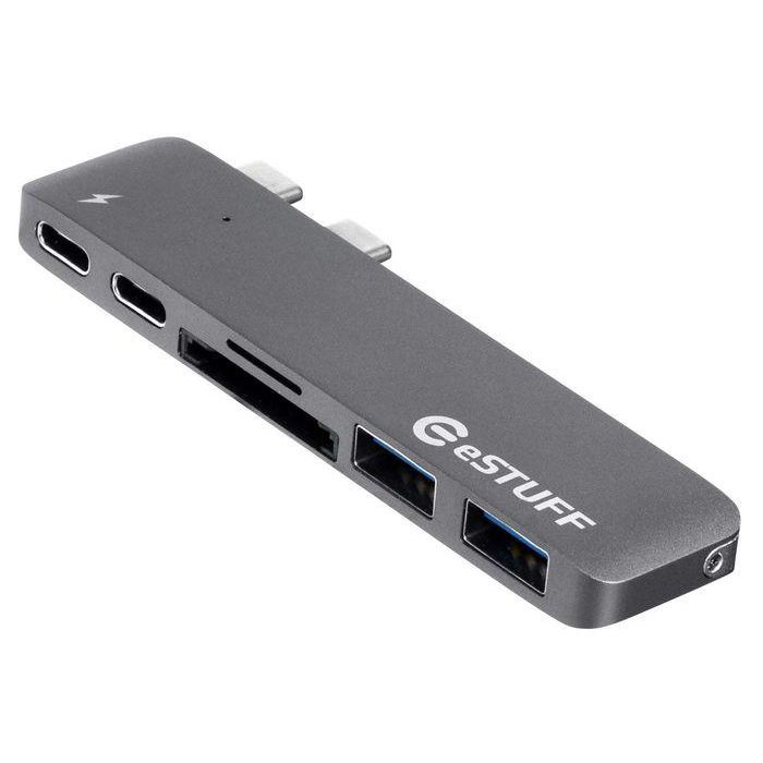 eSTUFF Hub PRO USB-C para MacBook Pro 13" y 15" con puertos duales USB-C - Gris