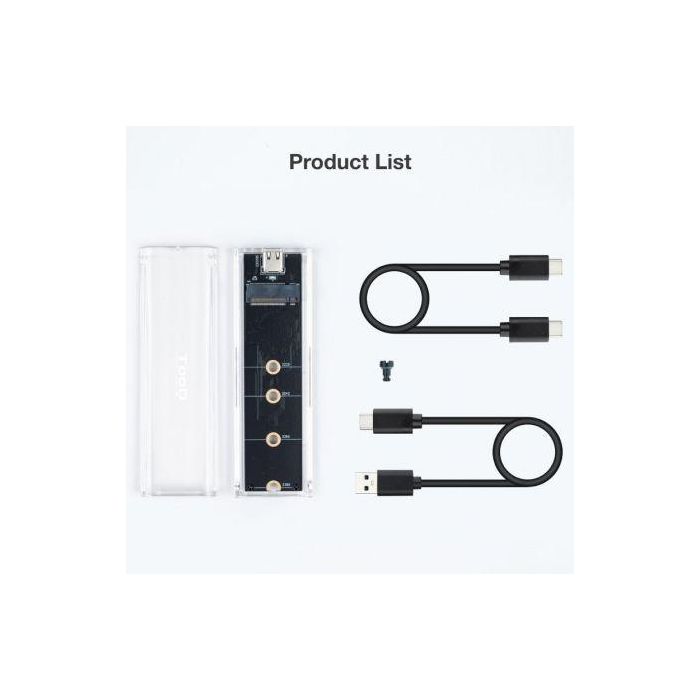 TooQ TQE-2200 Caja Externa para Disco SSD M.2 NVMe USB 3.1 Gen2 10Gbps Transparente RGB Sin Tornillos 3