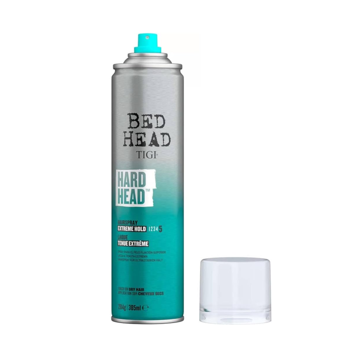 Tigi Bed Head Hard Head Hairspray - Laca Fijación Extrema 385ml, Acabado Brillante, Fragancia Manzana