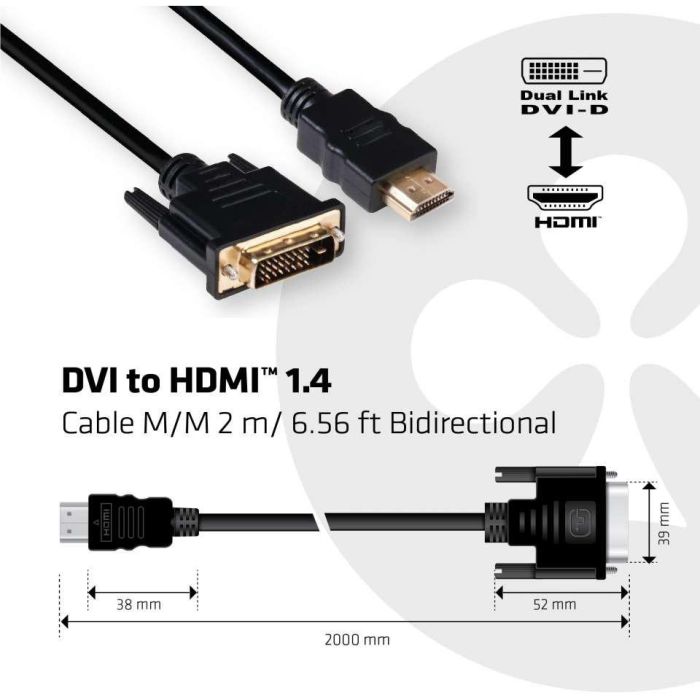 Club 3D Cable DVI a HDMI 1.4 Bidireccional 2m 4K 30Hz Macho a Macho St/St 2 Club 3D Cable DVI a HDMI 1.4 Bidireccional 2m 4K 30Hz Macho a Macho St/St 2