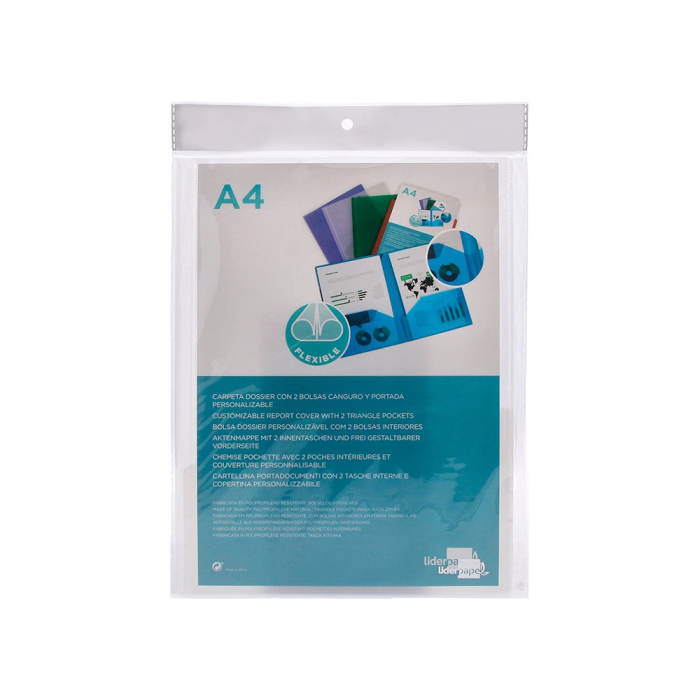 Liderpapel Carpeta Dossier con 2 Bolsas Canguro 45684 Polipropileno DIN A4 Transparente 11