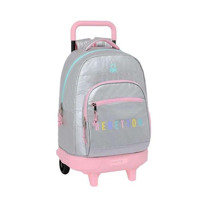 Mochila Escolar con Ruedas Benetton Silver Acolchado Plateado 33 X 45 X 22 cm